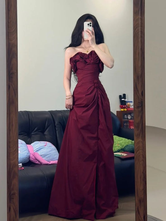 Burgunderrote Ballkleider, Langes Abendkleid, Formales Kleid cg25969