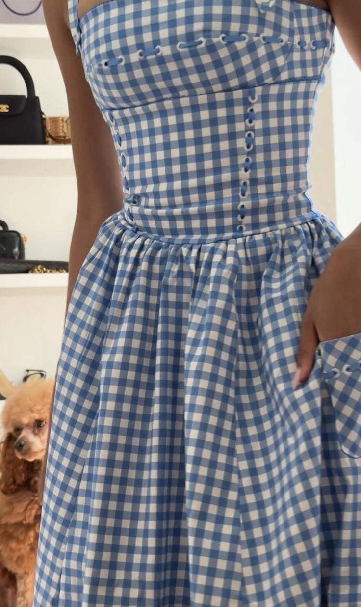 A-Line Blue and white plaid Prom Party Dresses Evening Dress cg25868