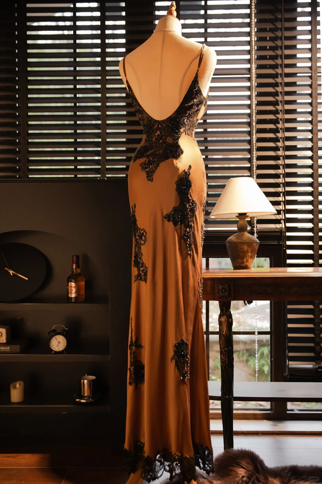Sexy V Neck Lace Vintage Evening Dresses, Sleeveless Long Party Gowns cg25505
