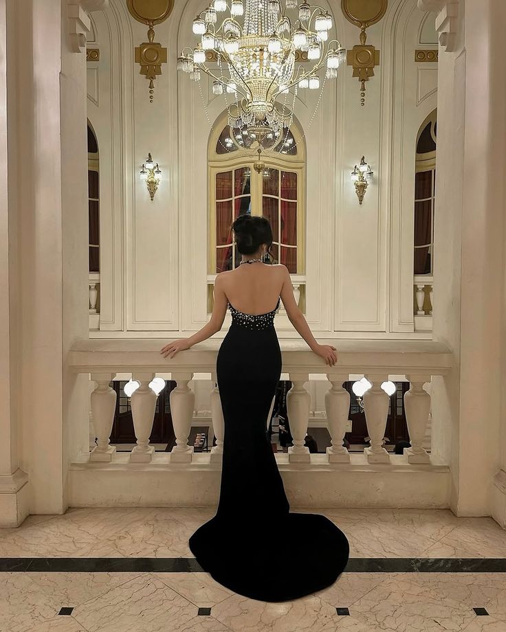 Black Mermaid Halter Long Prom Party Dresses Formal Evening Dress cg25877
