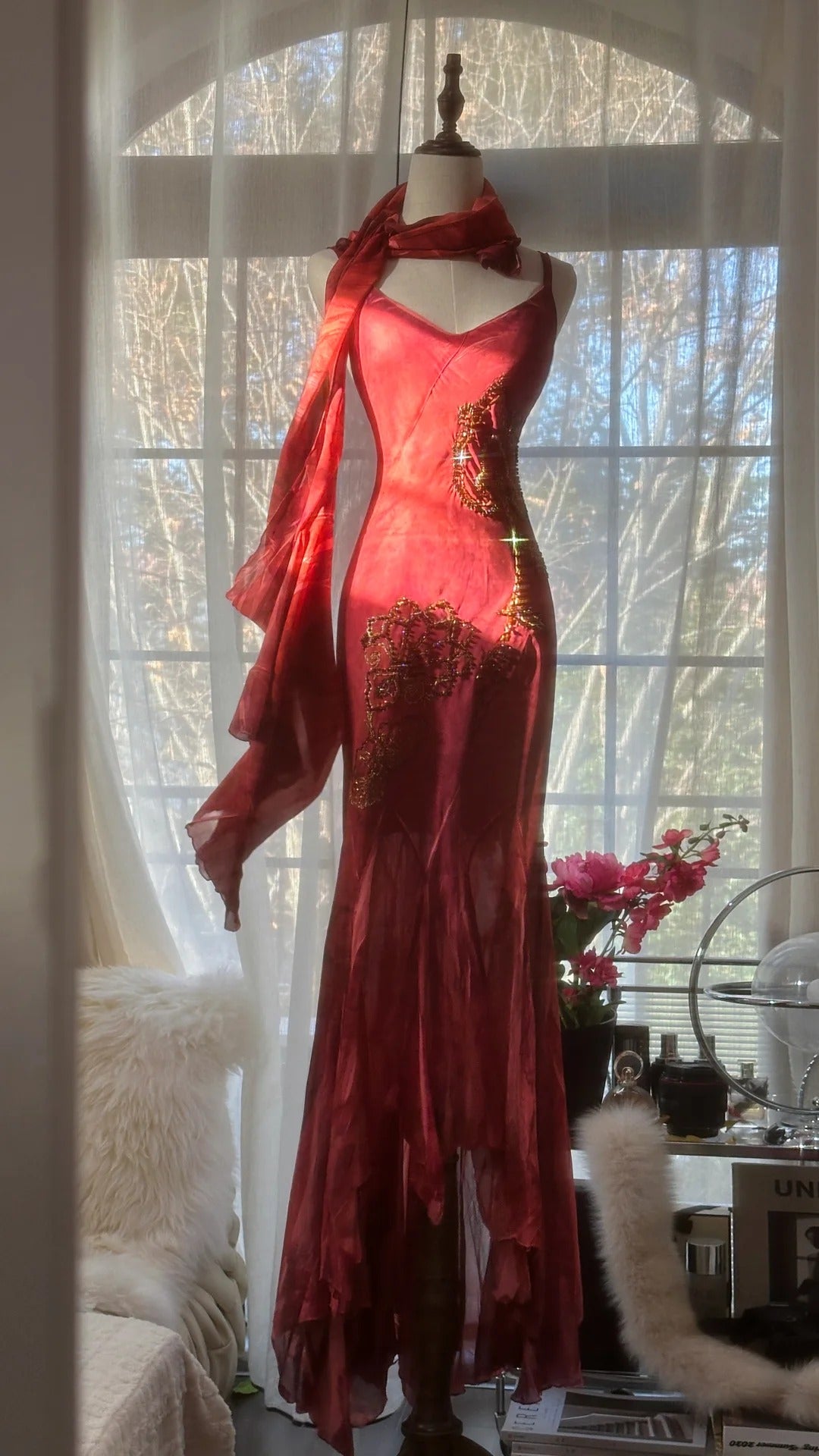 Vintage Evening Dresses, Burgundy Sleeveless Long Party Gowns cg25523