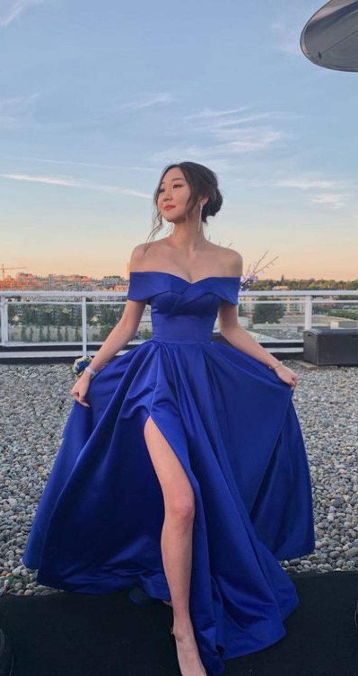 Off the shoulder royal blue prom dress cg20344