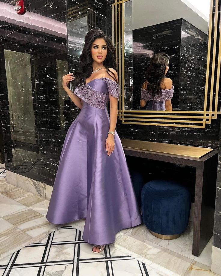 Evening Dresses Off the Shoulder Satin A Line Arabic Party Gowns for Women cg25181