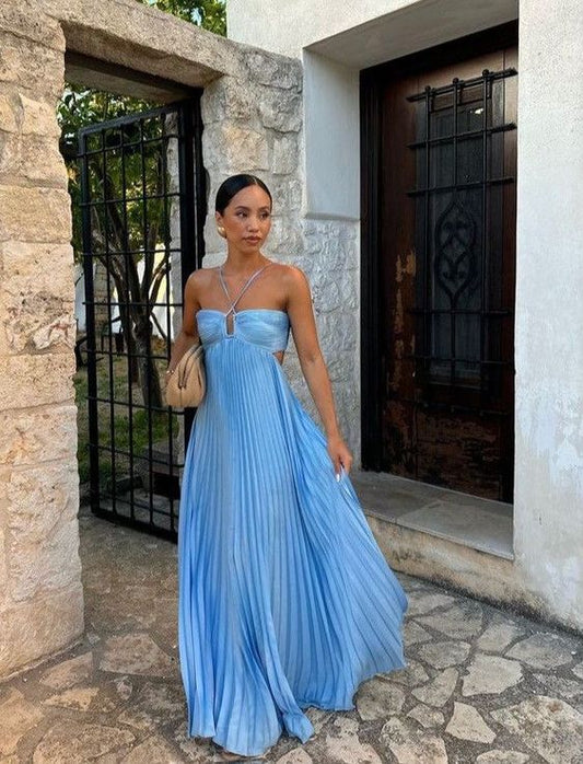 Elegantes Verlobungskleid Hochzeitsfeierkleider Kleid für besondere Anlässe Neckholder Plissee Bodenlanges Ballkleid cg25162