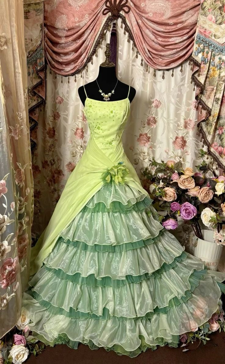 A Line Green Vintage Prom Party Dresses Unique Long Evening Dress cg25914