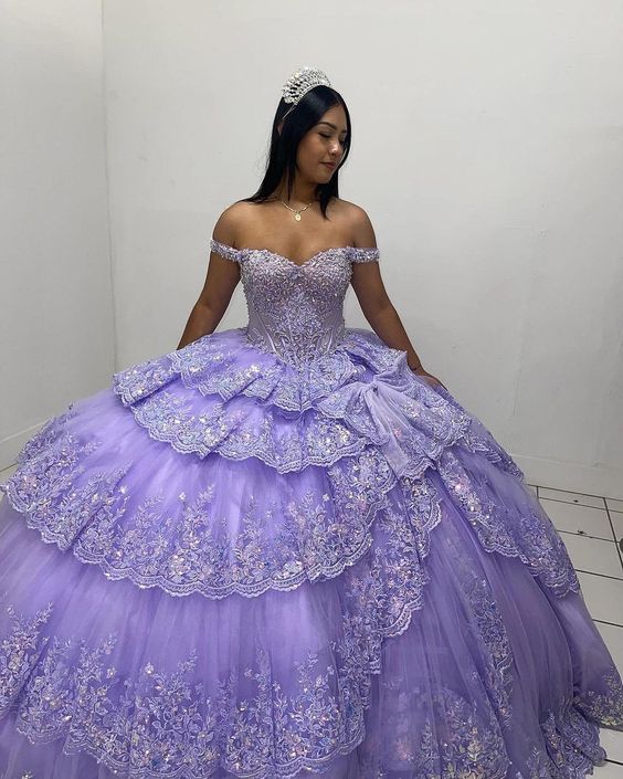 lavender off shoulder dress Lavender Off Shoulder Ball Gown Quinceanera Dress with Classic Appliqu –  classygown
