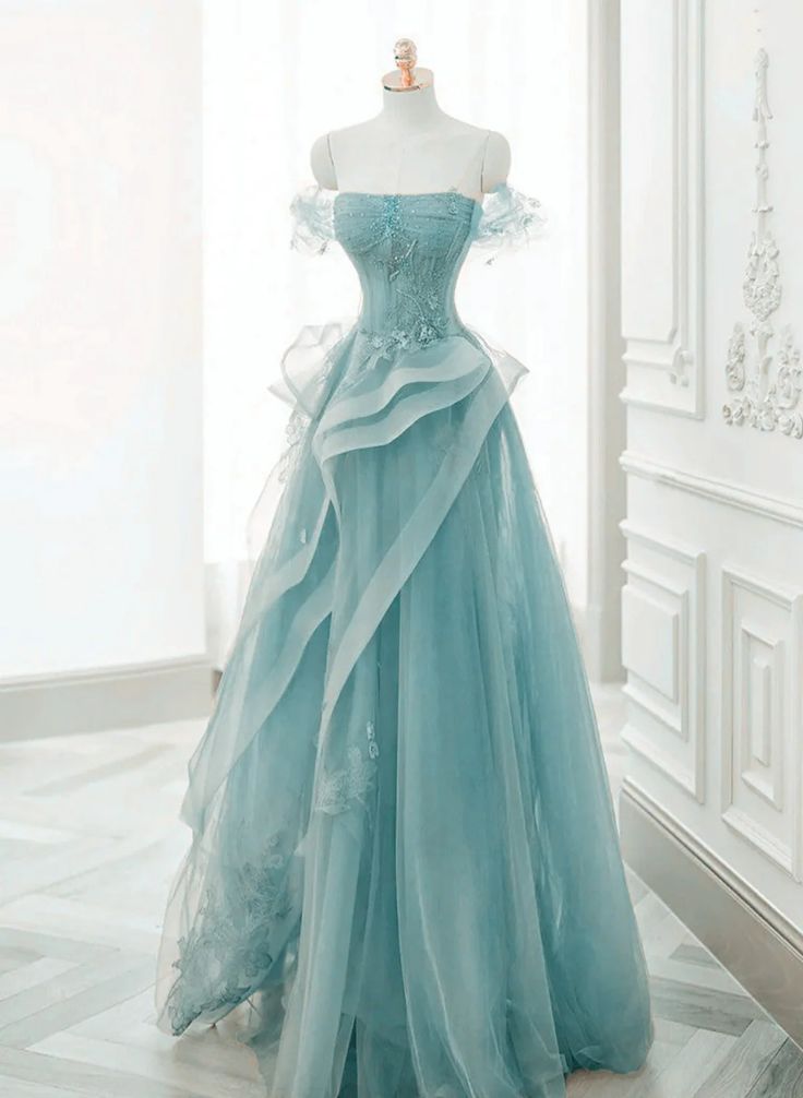Off Shoulder Lace-up Formal Dress,Blue Birthday Dress Pretty Prom Dress cg25026