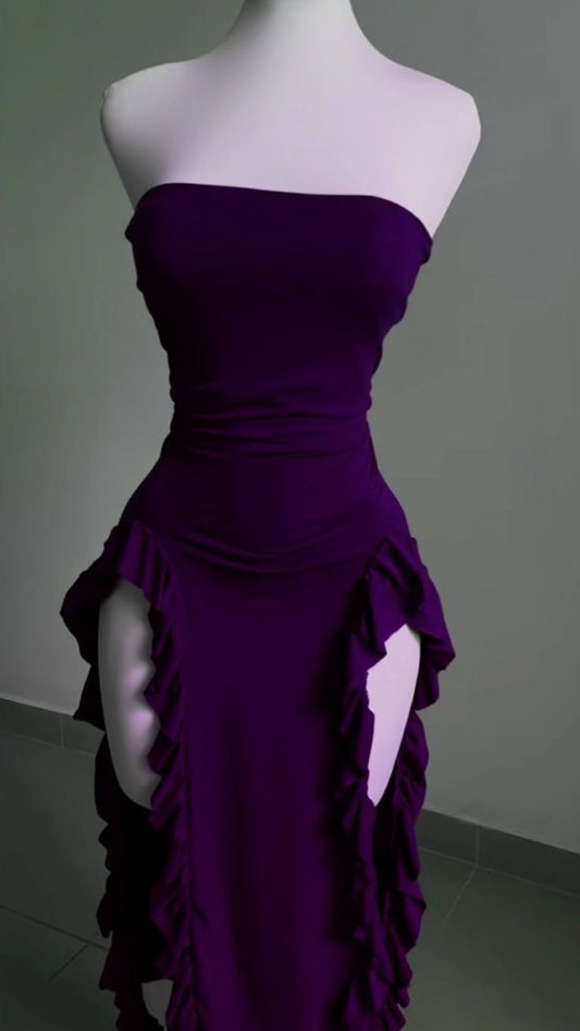 Trägerloses Midi-Ballkleid mit Rüschen, sexy Abendkleid cg25046