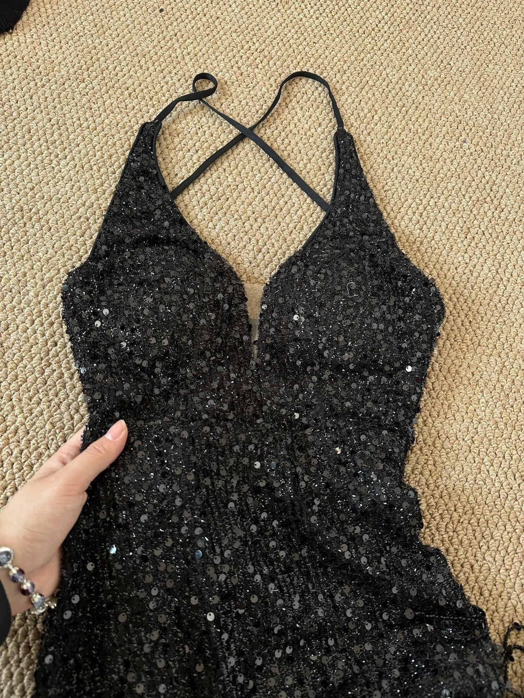 Black Sequin Evening Dresses,Sleeveless Party Prom Dress cg25476