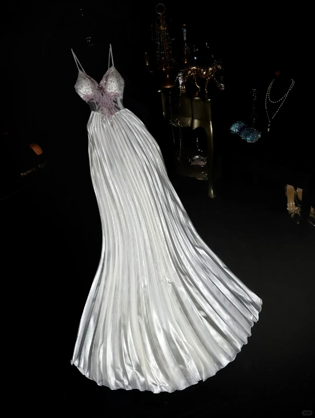 A Line Vintage Spaghetti Straps Long Prom Party Dresses Unique Evening Dress cg26064