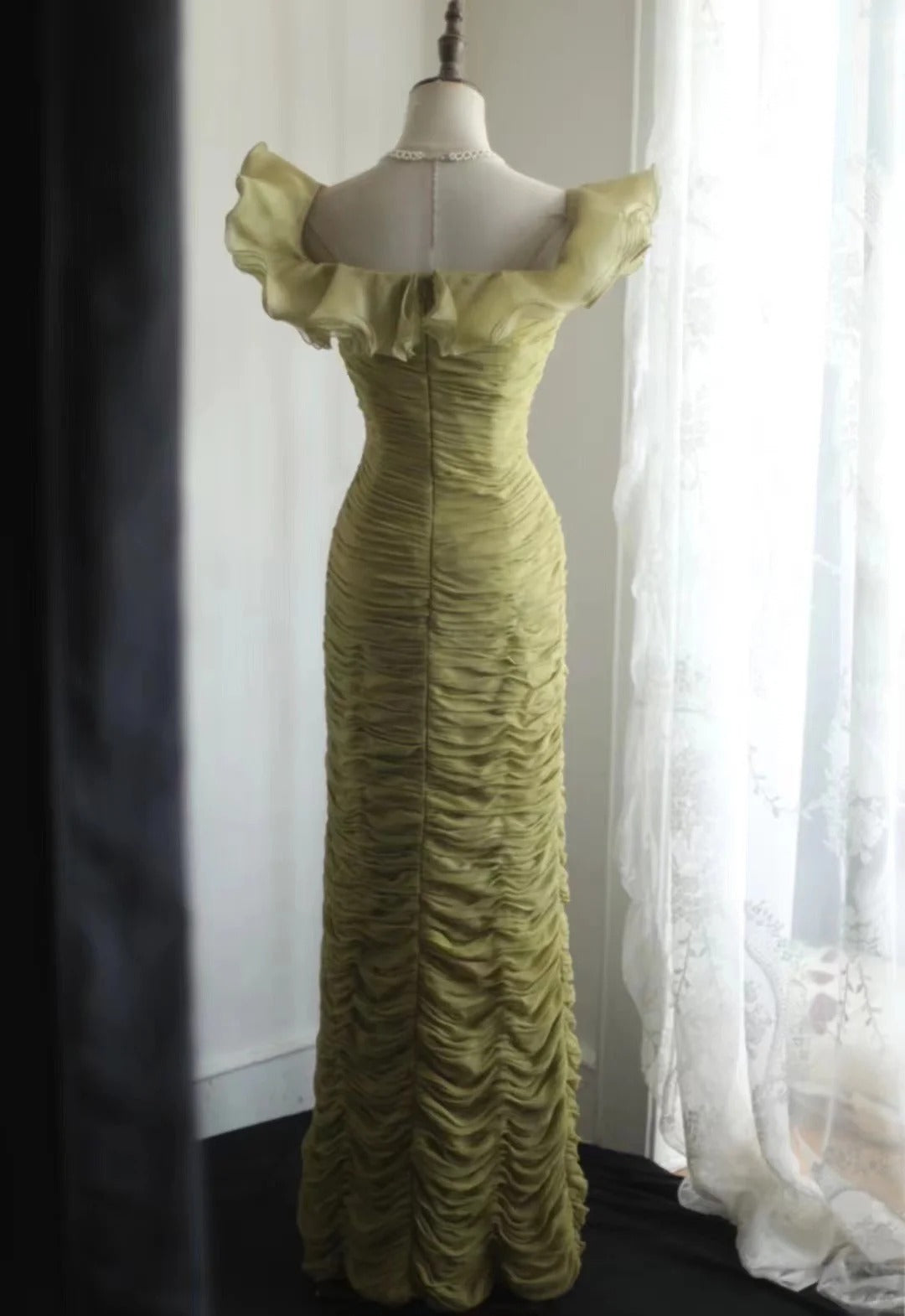 Green Off Shoulder Vintage Long Party Dress Evening Dress Prom Dresses cg25706