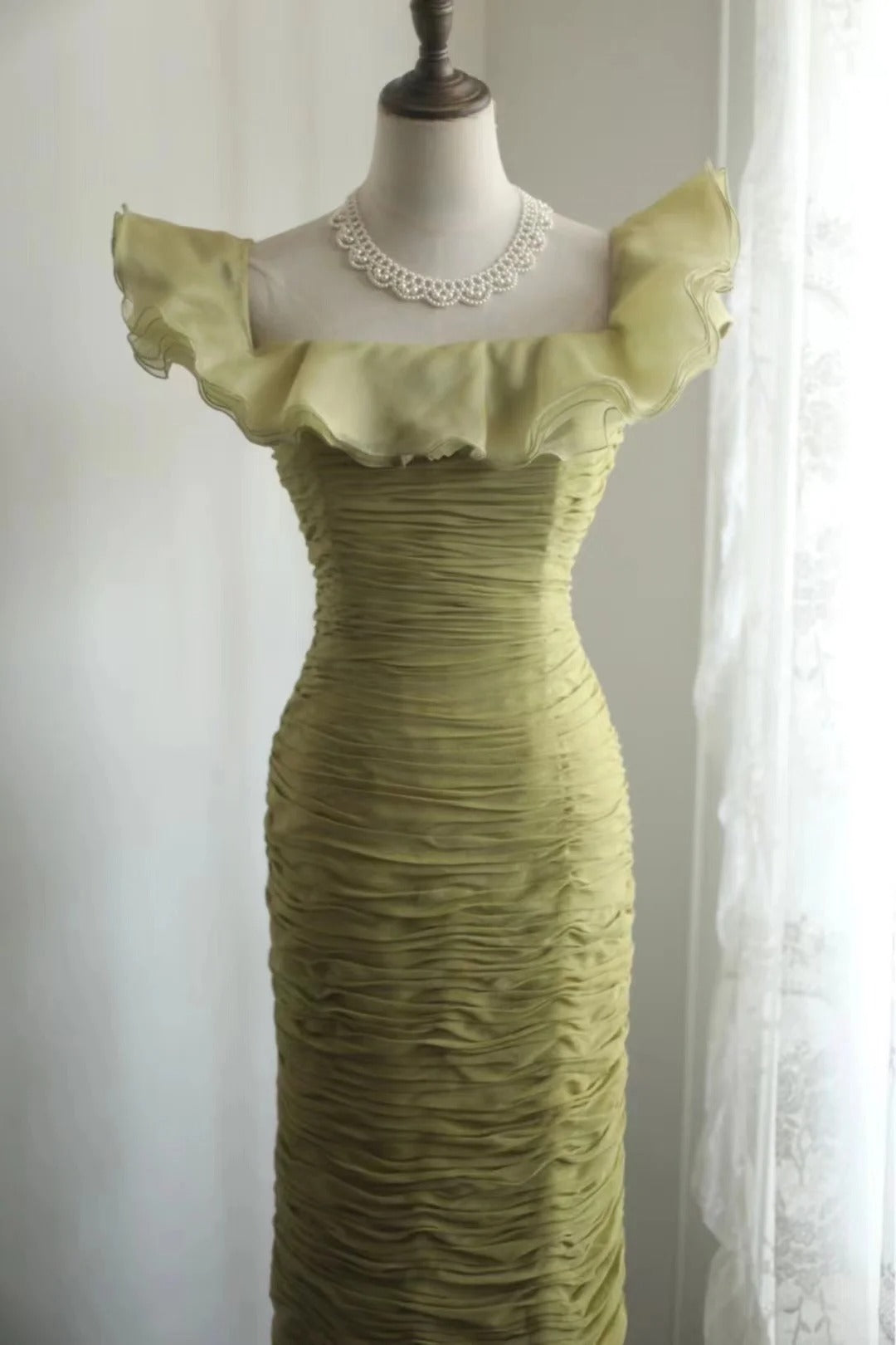 Green Off Shoulder Vintage Long Party Dress Evening Dress Prom Dresses cg25706