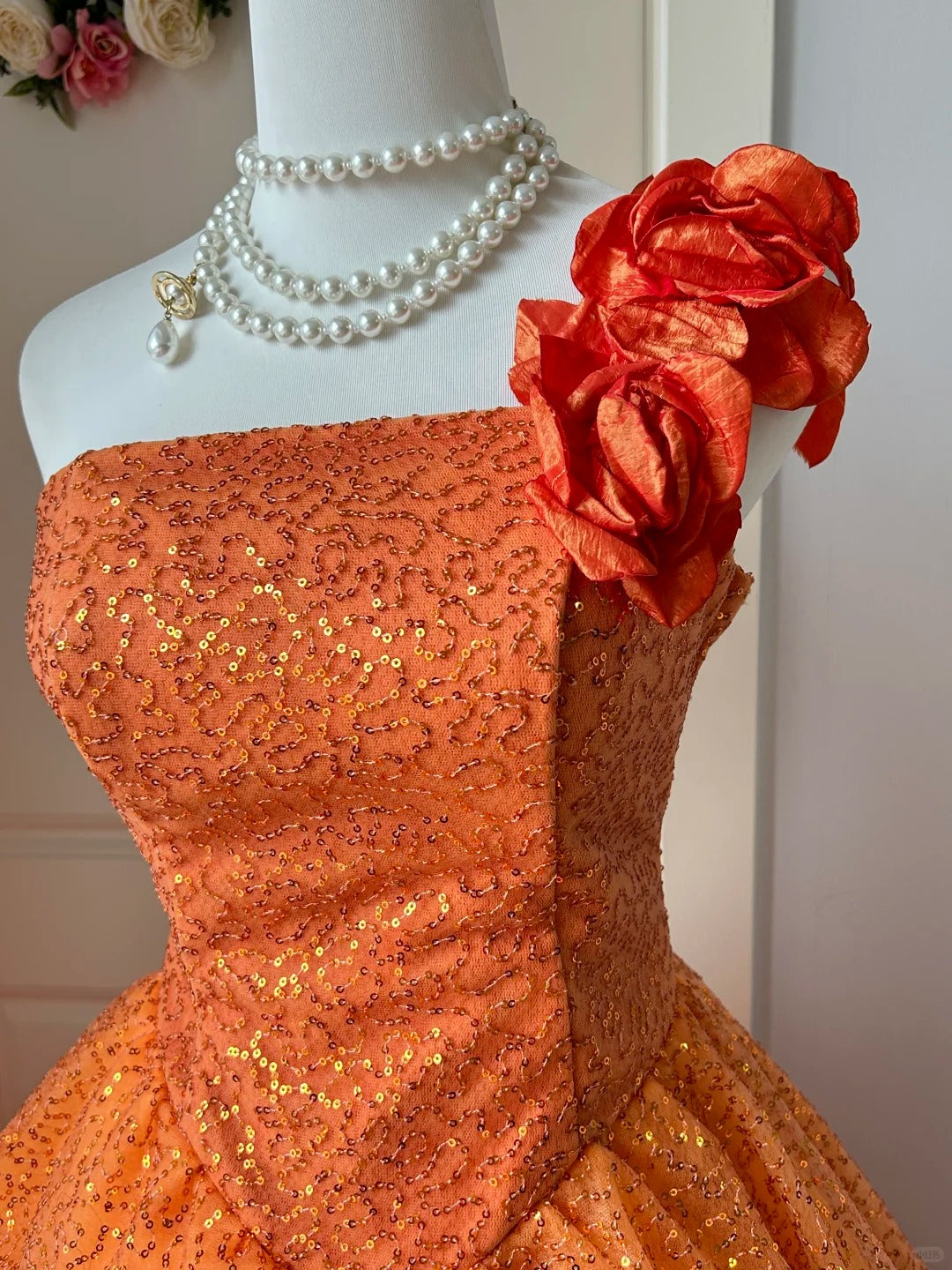 A Line Orange Prom Party Dresses Unique Long Evening Dress Vintage Princess Dress cg25991