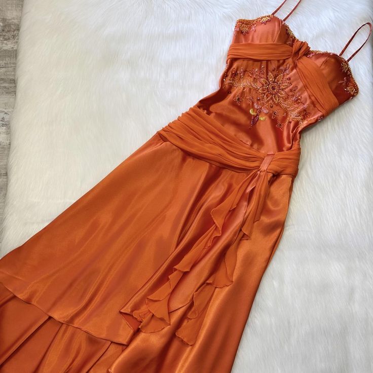 Spaghetti Straps Long Orange Party Dress Evening Dress Prom Dresses cg25671