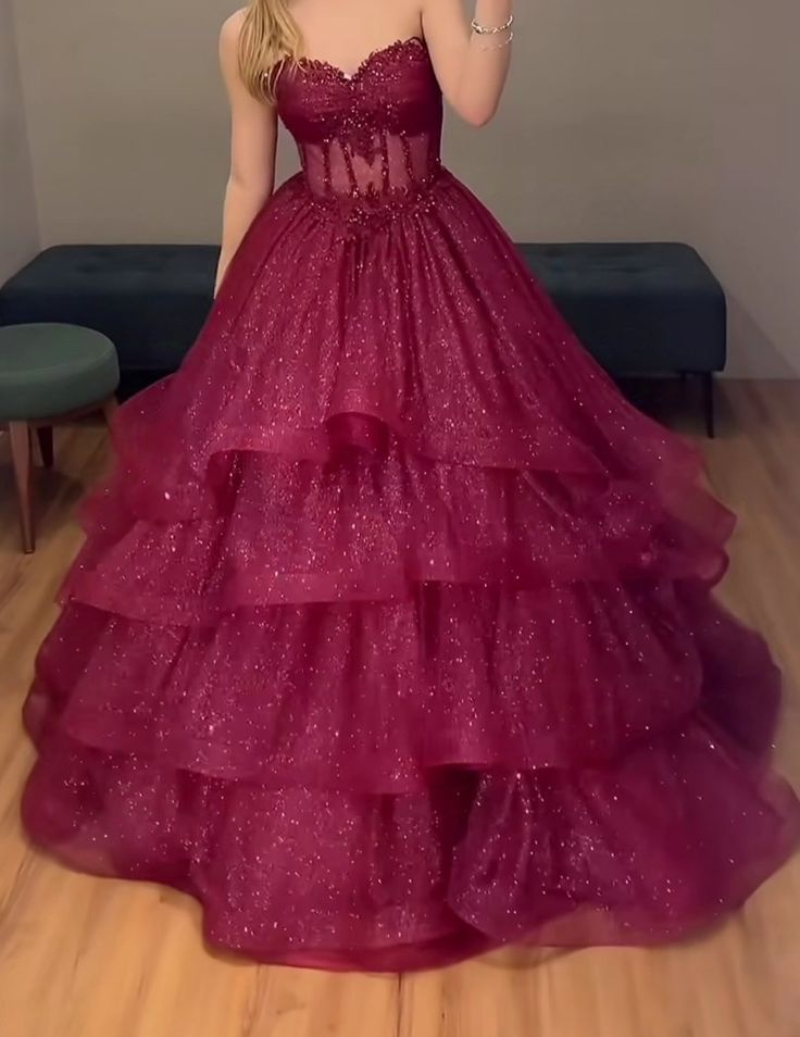 A Line Tulle Sparkly Prom Dress Long Evening Party Gowns cg25846