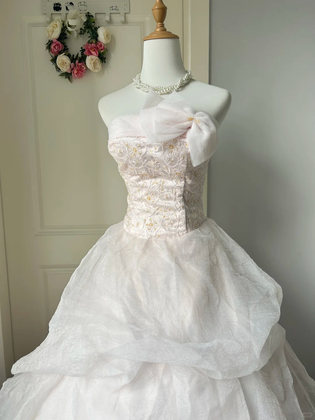 A Line Light Pink Strapless Prom Party Dresses Unique Long Evening Dress Vintage Princess Dress cg25990