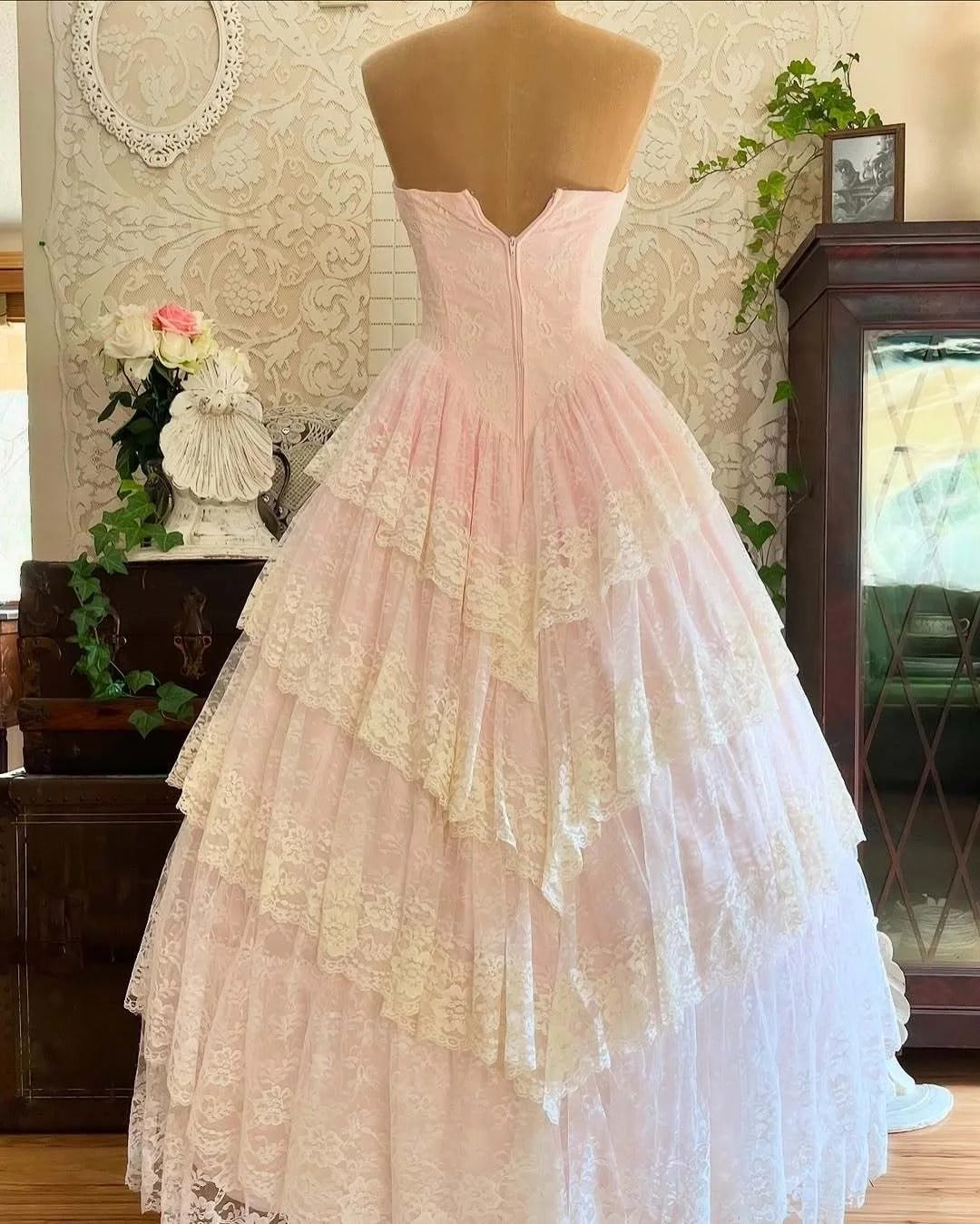 A Line Pink Prom Party Dresses Lace Tulle Unique Evening Dress cg26047