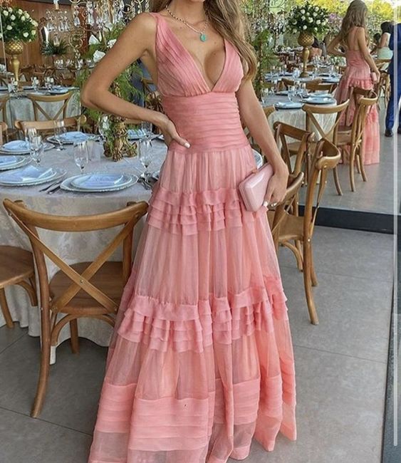 V-Neck Floor-Length Layered Dress Sweet Dress Long Prom Dress cg8980