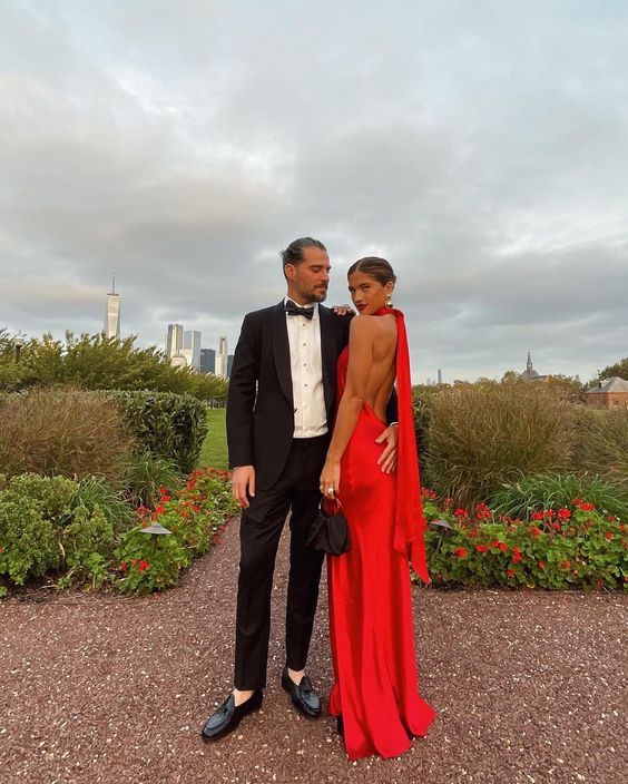 Charming Red Halter Backless Long Prom Dress with Slit cg25081