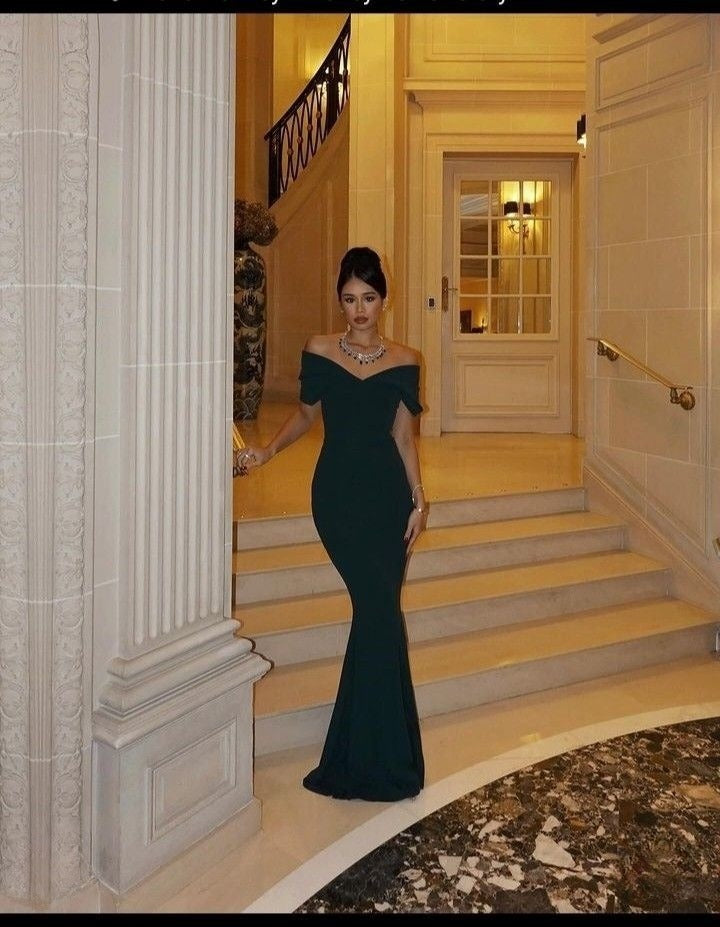 Dark Green Mermaid Off Shoulder Evening Dress Long Prom Party Gowns cg25792