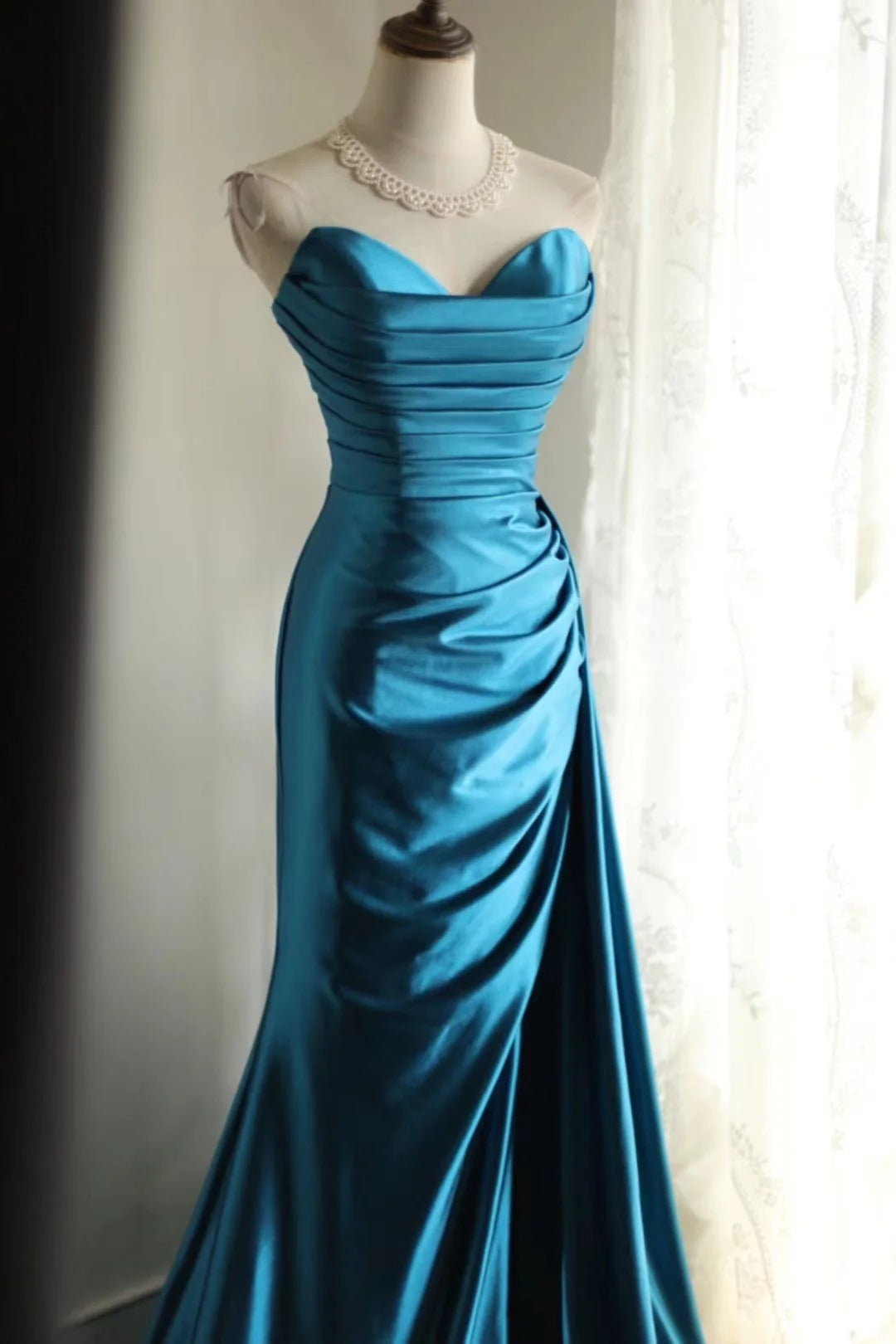 Blue Satin Simple Prom Party Dresses Unique Long Evening Dress cg25944