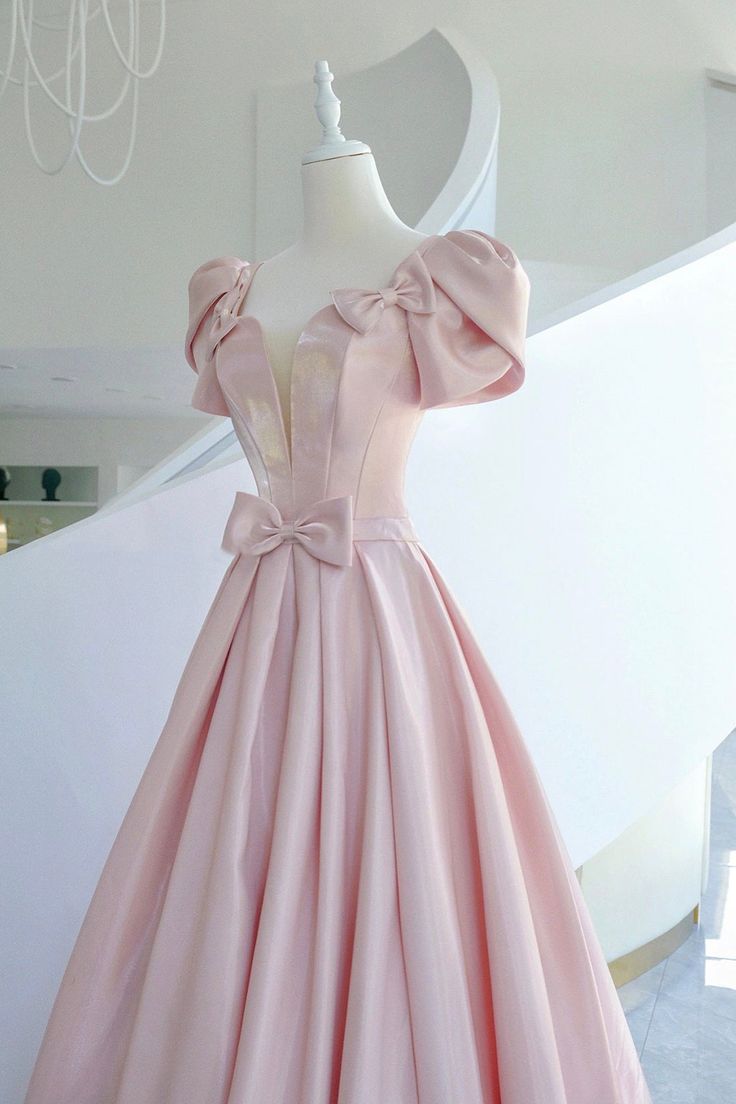Pink Satin Long Prom Dress, A-Line Evening Dress with Bow cg25017