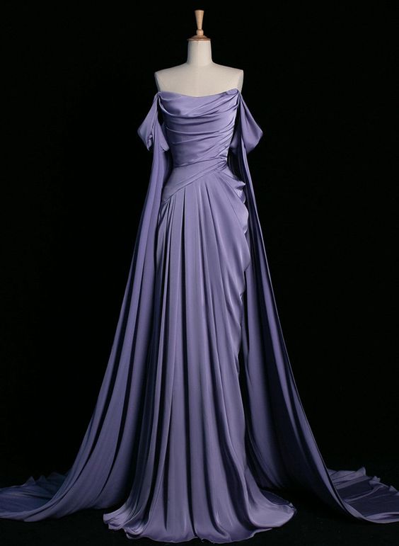 Elegant Purple Satin Prom Dress, Draped Bodice Formal Evening Dress cg25105
