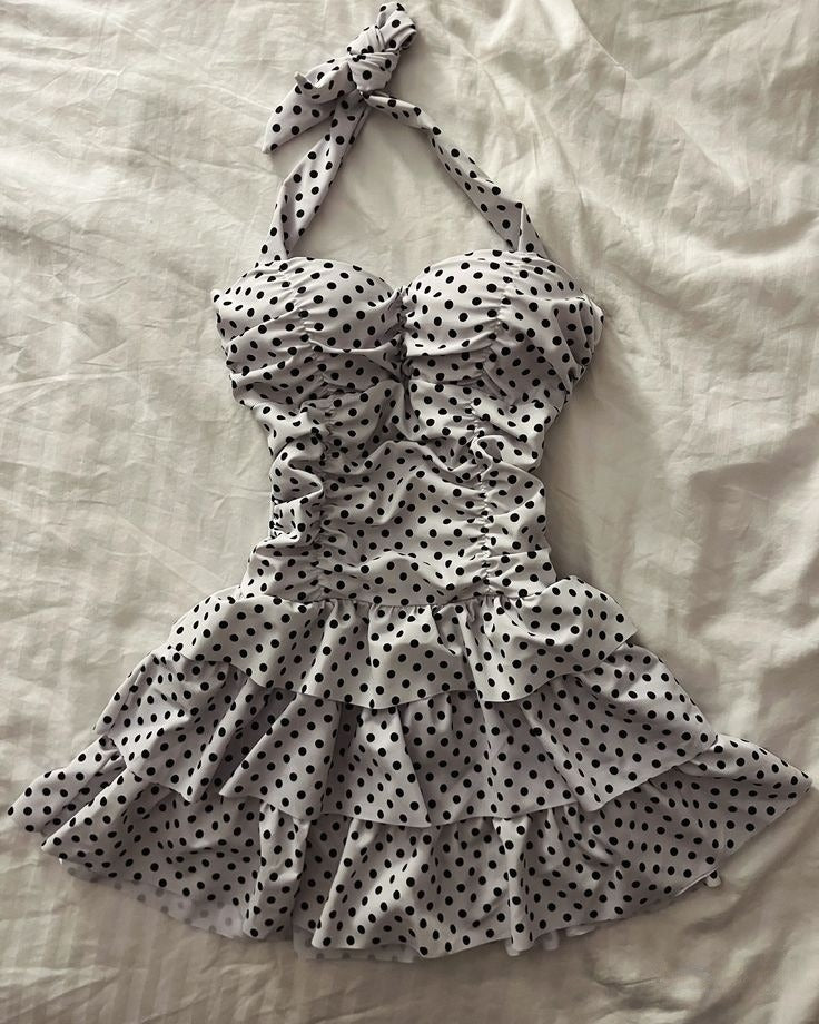 Halter Black Polka Dots Short Evening Prom Dresses Homecoming Gowns cg classygown Halter Black Polka Dots Short Evening Prom Dresses Homecoming Gowns cg classygown