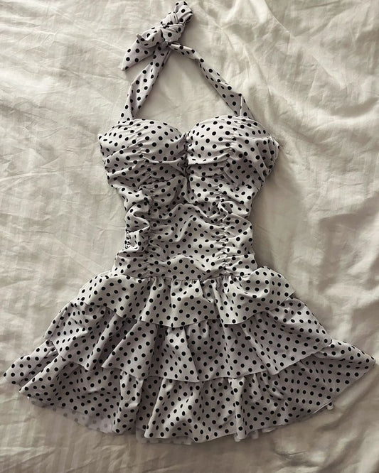 Halter Black Polka Dots Short Evening Prom Dresses Homecoming Gowns      cg25606