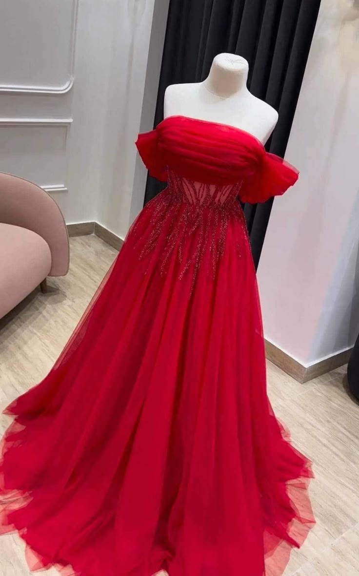 Red Off Shoulder Prom Party Dresses Unique Evening Dress Vintage Long Dress cg26029