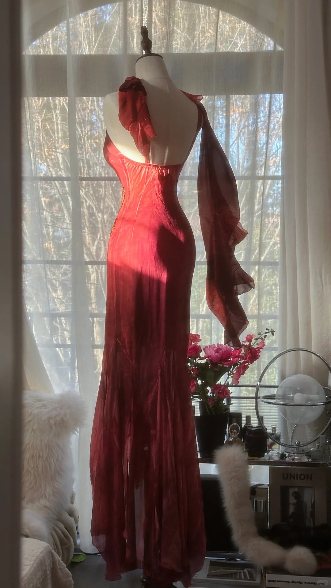 Vintage Evening Dresses, Burgundy Sleeveless Long Party Gowns cg25523
