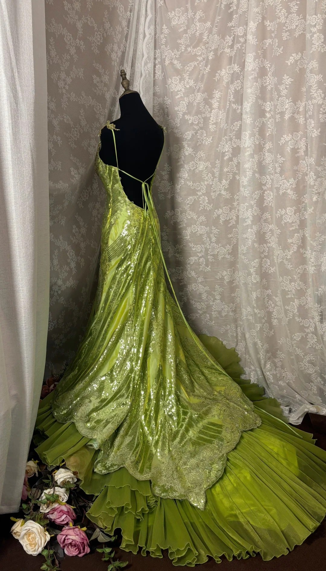 Vintage Evening Dresses,Mermaid Green Long Sleeveless Party Gowns cg25543