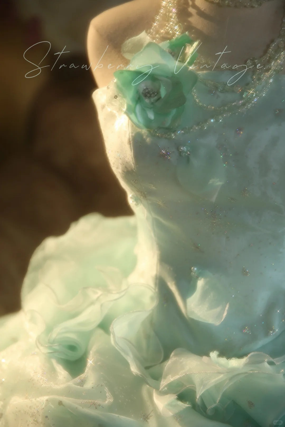 A Line Green Tulle Ball Gown Quinceanera Dress Evening Dress cg25478