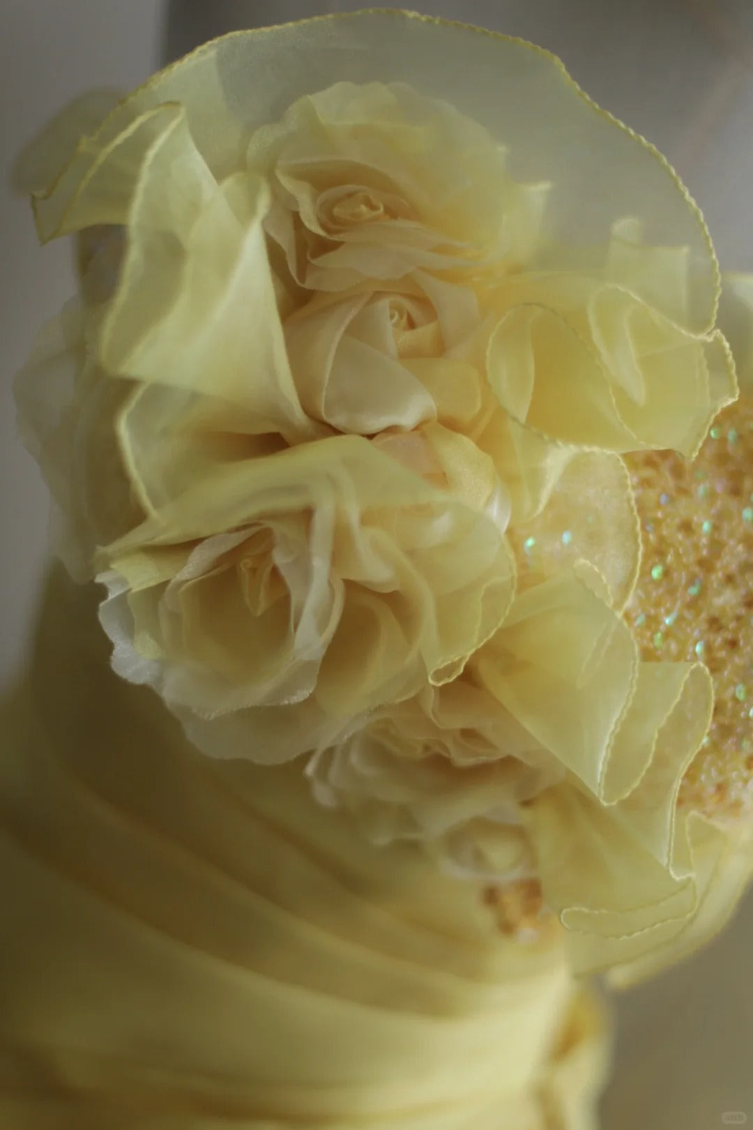 A Line Yellow 3D Flowers Wedding Dress Sleeveless Long Princess Evening Dress cg25936