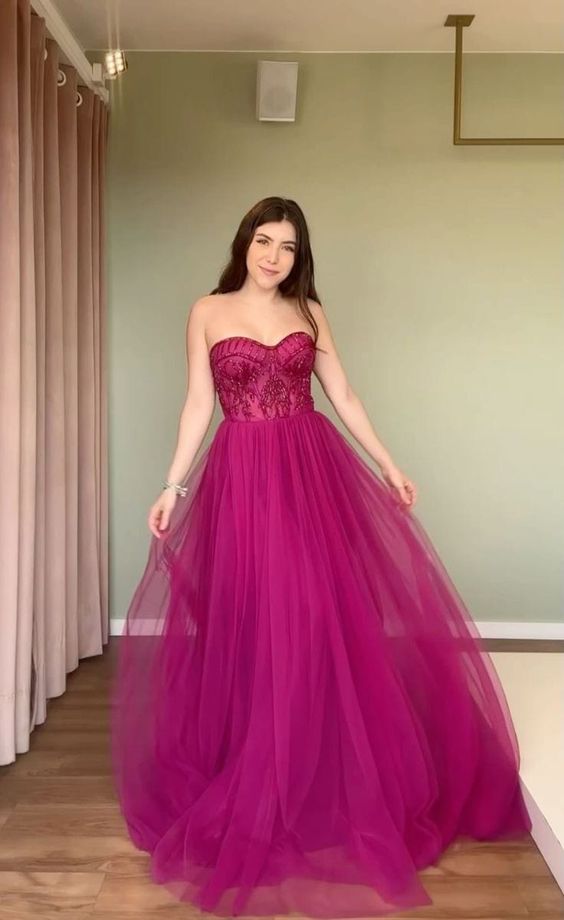Elegant Tulle Strapless Party Dress Evening Dress cg25172