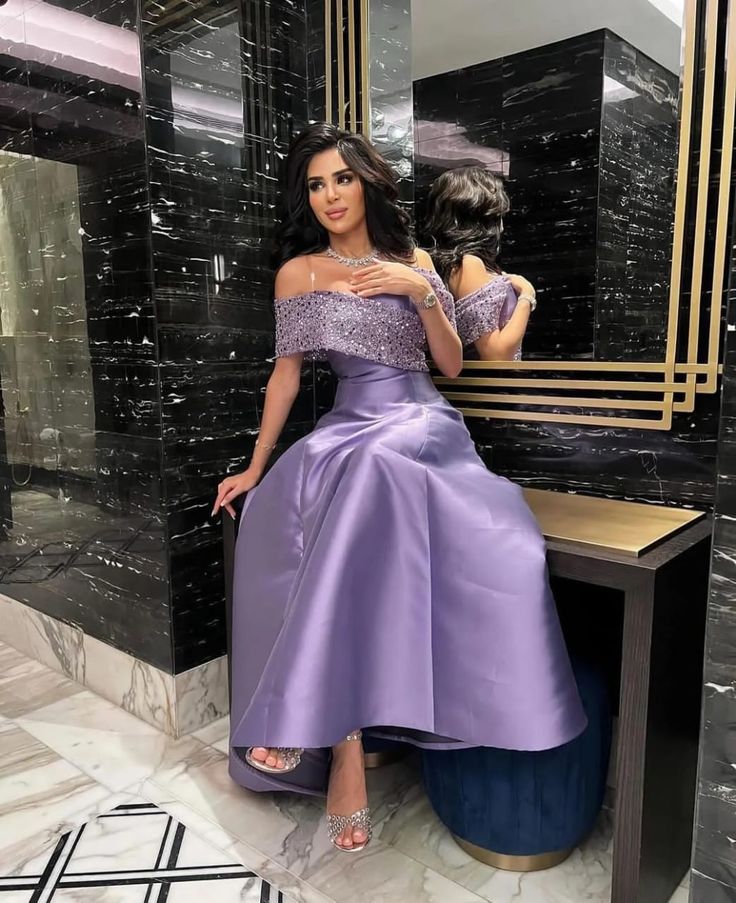 Evening Dresses Off the Shoulder Satin A Line Arabic Party Gowns for Women cg25181