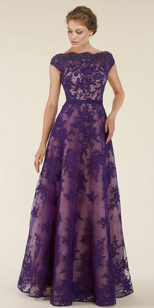 Elegantes bodenlanges Abendkleid, U-Boot-Ausschnitt, Tüll-Spitzen-Applikationen, Kleid für die Brautmutter, A-Linien-Ballkleid cg1168