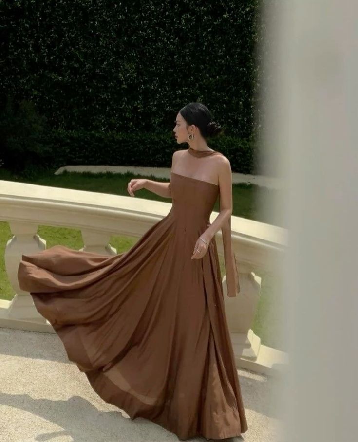 Pretty A-Line Brown Long Prom Dresses Formal Evening Dress cg25865