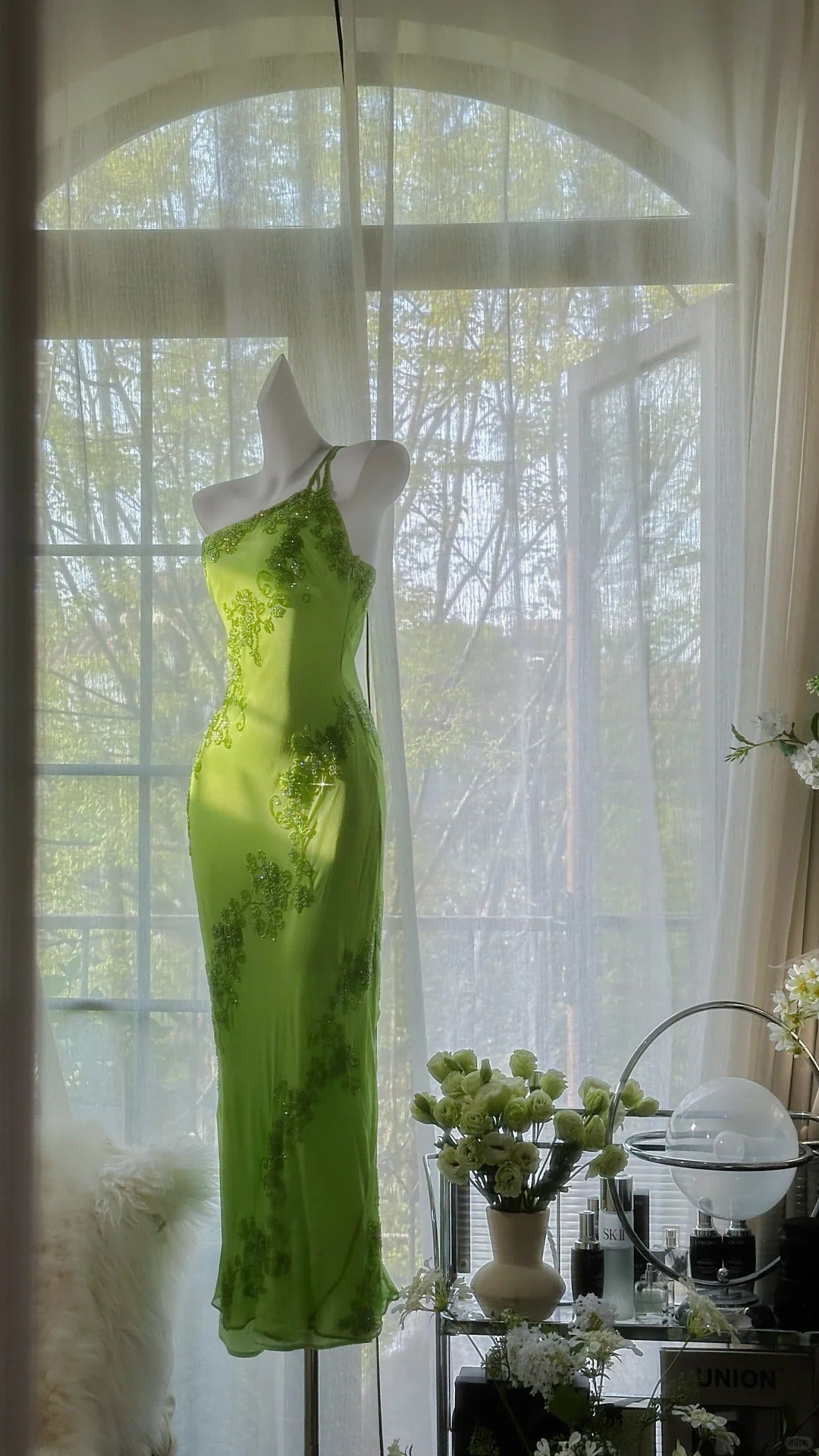 Vintage Evening Dresses, Green Sleeveless Party Gowns cg25531