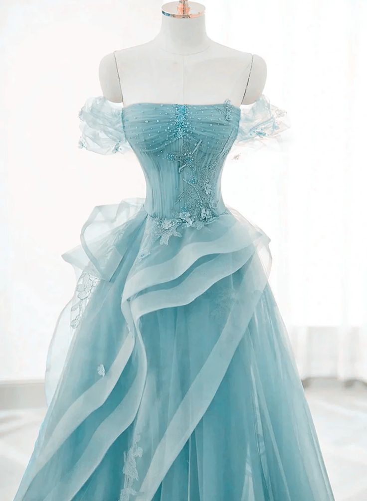 Off Shoulder Lace-up Formal Dress,Blue Birthday Dress Pretty Prom Dress cg25026