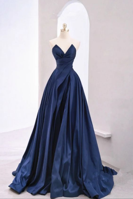 Dark Blue Satin Strapless Prom Dress cg25040 – classygown