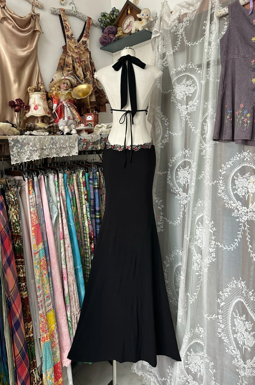 A Line Black Halter Vintage Long Party Dress Evening Dress Prom Dresses cg25750