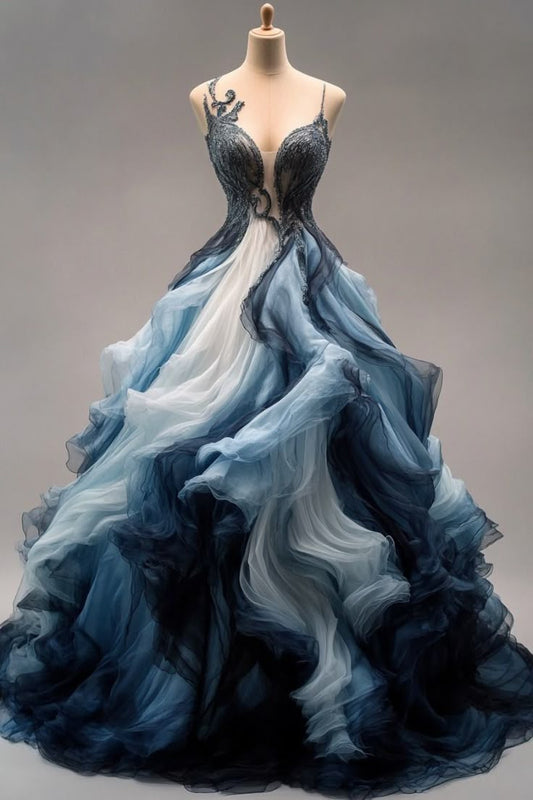 A-line ball gown ombre long dress, vintage formal dress      cg25436