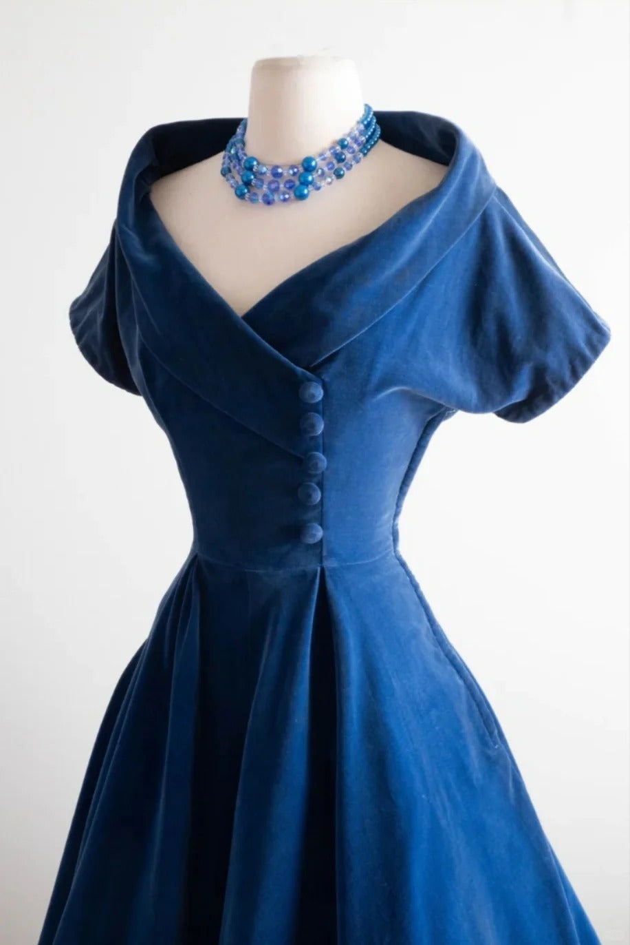 Blue Velvet Vintage Dresses Homecoming Dress Short Prom Dress Party Dress cg26048