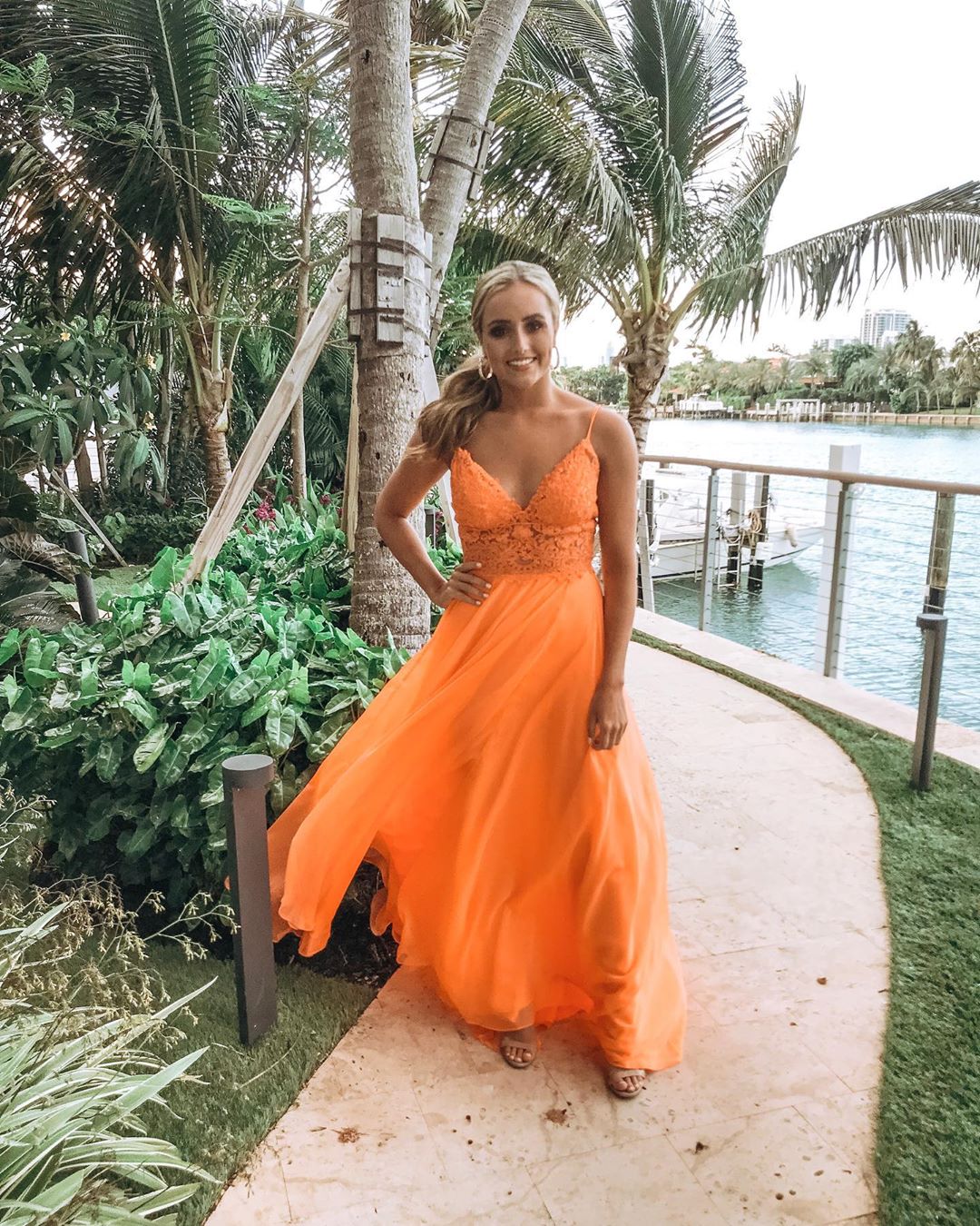 Straps Orange Boho Long Prom Dress cg6760