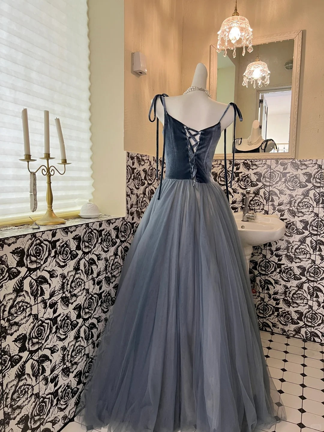 A Line Gray Tulle Princess Evening Dress for Girls Long Party Gowns cg25782