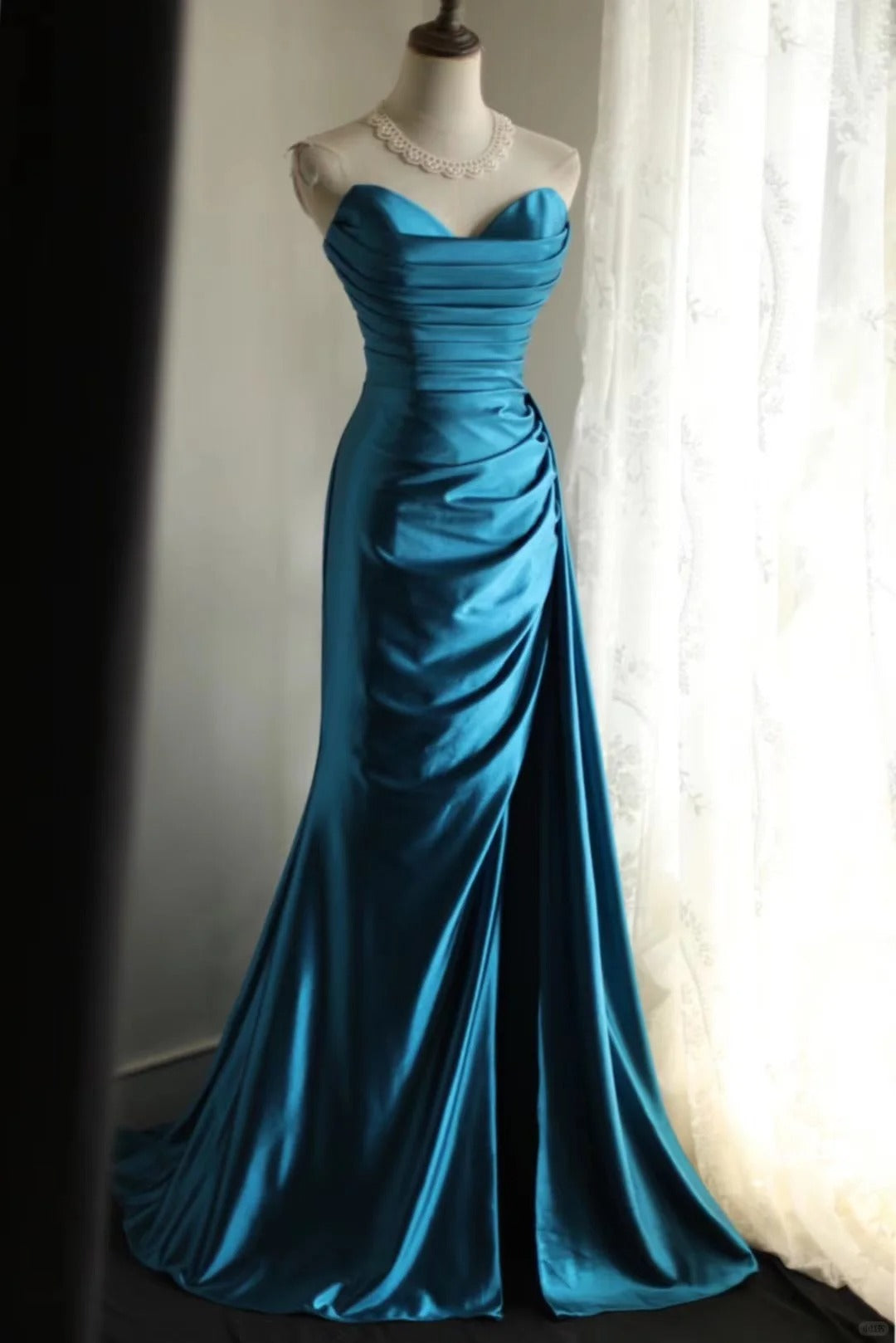 Blue Satin Simple Prom Party Dresses Unique Long Evening Dress cg25944