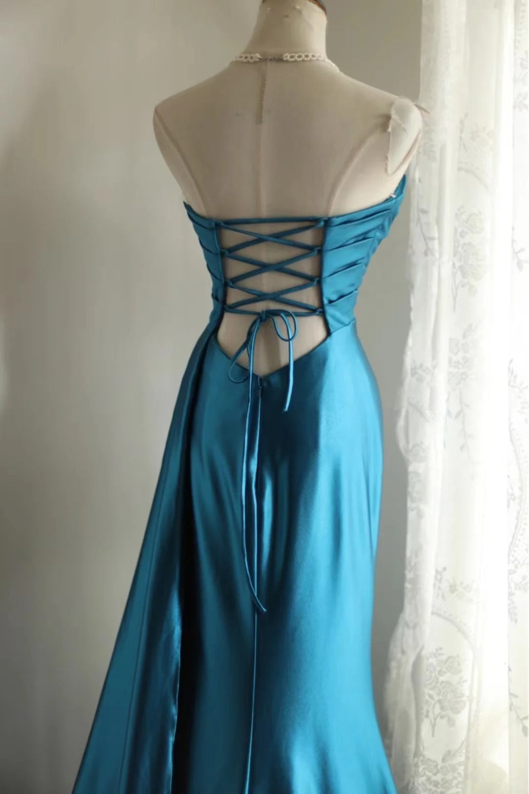 Blue Satin Simple Prom Party Dresses Unique Long Evening Dress cg25944