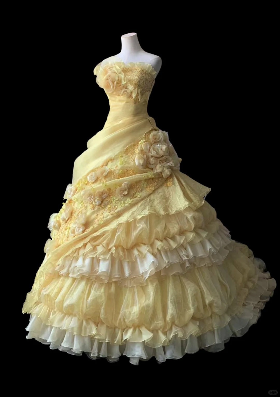 A Line Yellow 3D Flowers Wedding Dress Sleeveless Long Princess Evenin classygown A Line Yellow 3D Flowers Wedding Dress Sleeveless Long Princess Evenin classygown