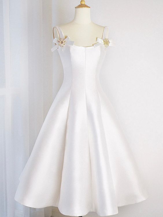 White Satin Short Prom Dress, Simple A-Line Evening Party Dress cg25092